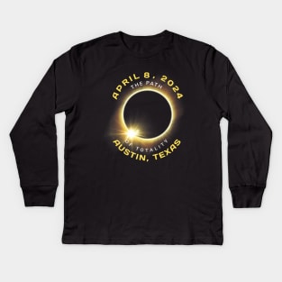 Austin Texas Solar Eclipse Totality April 8 2024 Kids Long Sleeve T-Shirt